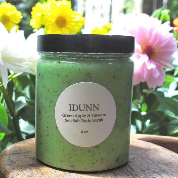 NEW! Sea Salt Body Scrub. Green Apple & Wildflower scent. Natural skin care. - Picture 1 of 7